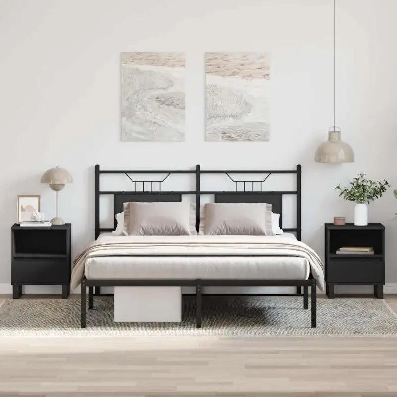 Nachtkastje met bewerkt hout en metalen poten voor een strak interieur - Zwart / 2 - Nachtkastjes