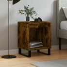 Nachtkastje met bewerkt hout en metalen poten voor een strak interieur - Gerookt eiken / 1 - Nachtkastjes