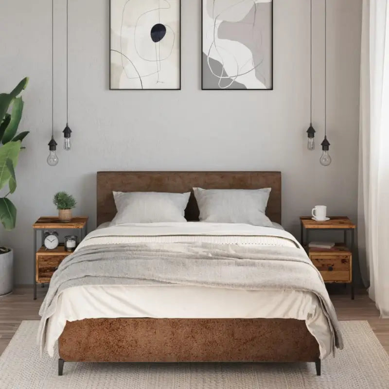 Nachtkastje met bewerkt hout en verstelbare poten voor een tijdloze uitstraling - Oud hout / 2 - Nachtkastjes