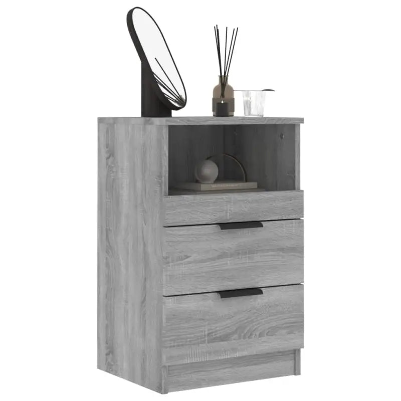 Nachtkastje met bewerkt hout in grijs sonoma met tijdloos ontwerp - Nachtkastjes