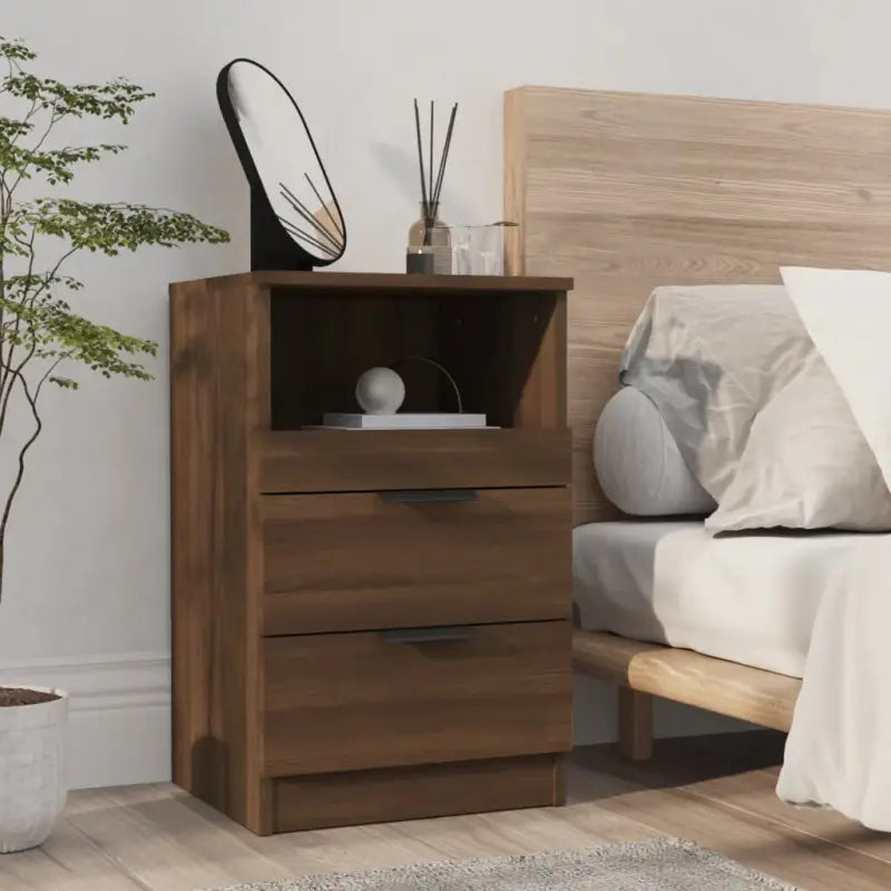 Nachtkastje met bewerkt hout in grijs sonoma met tijdloos ontwerp - bruin eikenkleur / 1 - Nachtkastjes