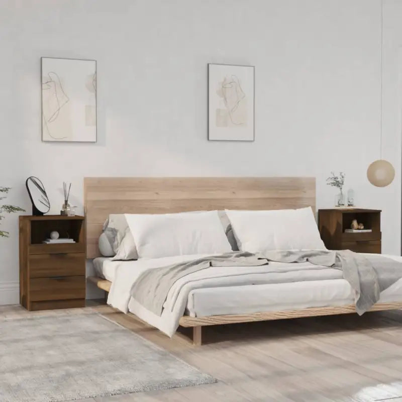 Nachtkastje met bewerkt hout in grijs sonoma met tijdloos ontwerp - bruin eikenkleur / 2 - Nachtkastjes