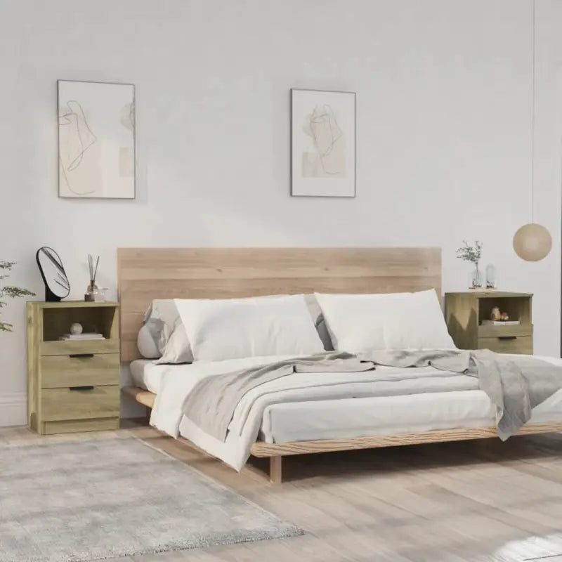 Nachtkastje met bewerkt hout in grijs sonoma met tijdloos ontwerp - Sonoma eiken / 2 - Nachtkastjes