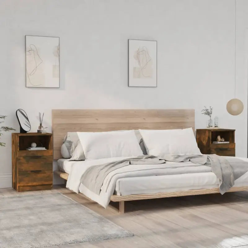 Nachtkastje met bewerkt hout in grijs sonoma met tijdloos ontwerp - Gerookt eiken / 2 - Nachtkastjes
