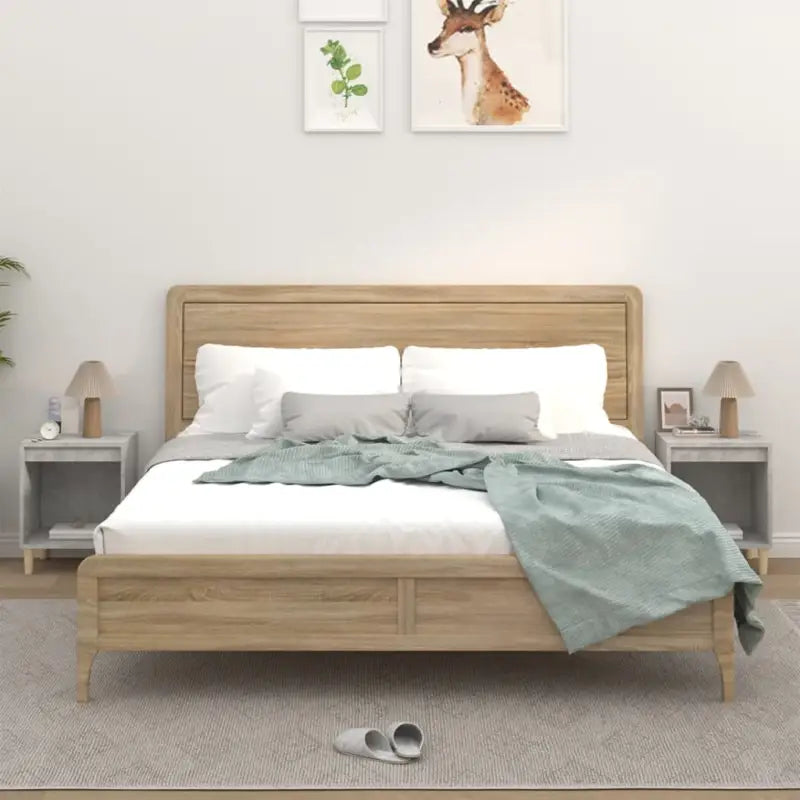 Nachtkastje met elegant ontwerp in bewerkt hout en hoogglans wit - Betongrijs / 2 - Nachtkastjes