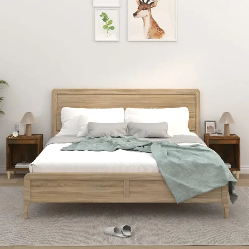 Nachtkastje met elegant ontwerp in bewerkt hout en hoogglans wit - Gerookt eiken / 2 - Nachtkastjes