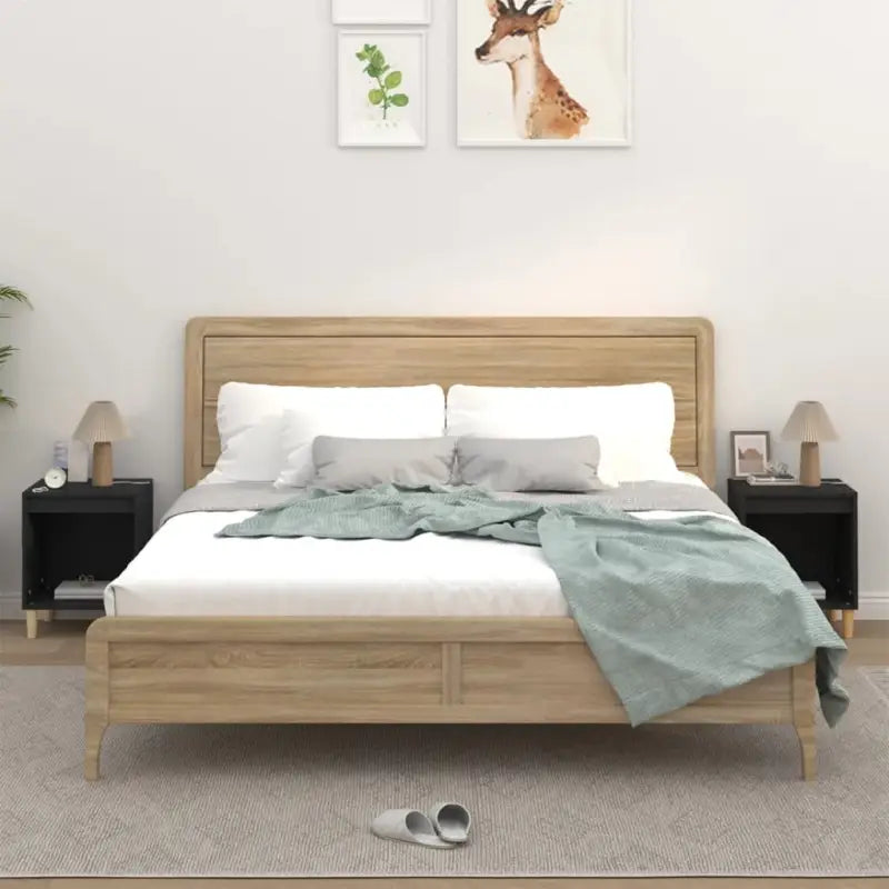 Nachtkastje met elegant ontwerp in bewerkt hout en hoogglans wit - Zwart / 2 - Nachtkastjes