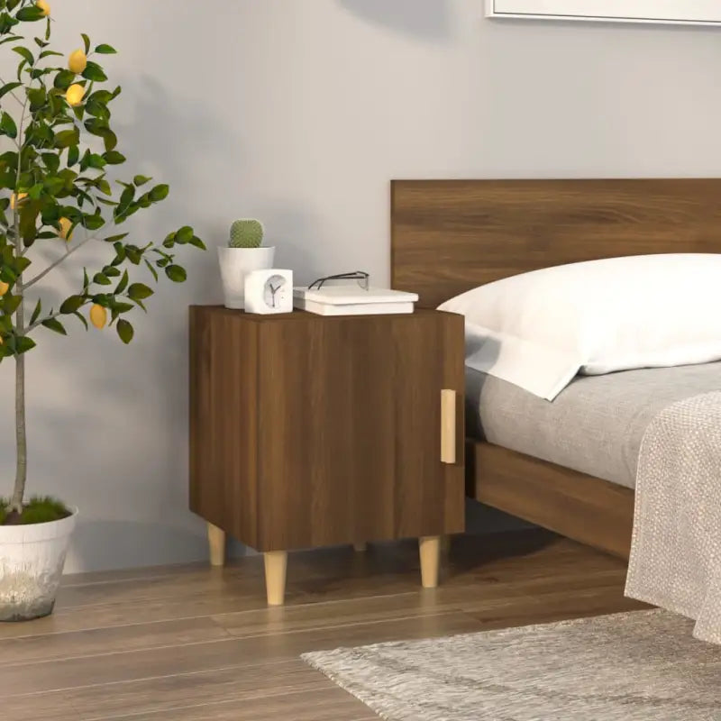 Nachtkastje met hoogglans wit bewerkt hout en elegant ontwerp - bruin eikenkleur / 1 - Nachtkastjes