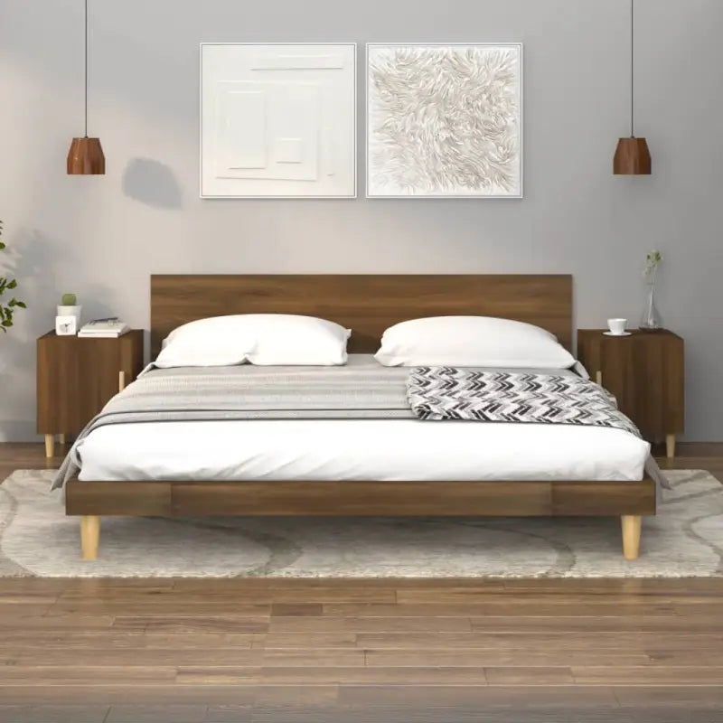 Nachtkastje met hoogglans wit bewerkt hout en elegant ontwerp - bruin eikenkleur / 2 - Nachtkastjes