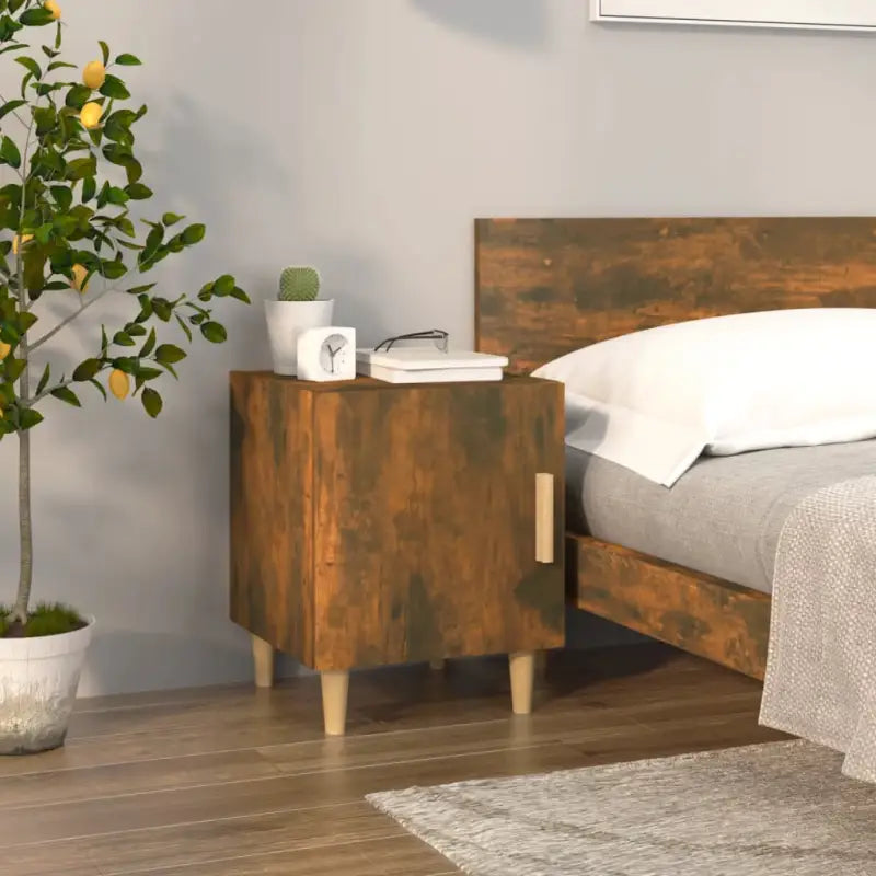 Nachtkastje met hoogglans wit bewerkt hout en elegant ontwerp - Gerookt eiken / 1 - Nachtkastjes