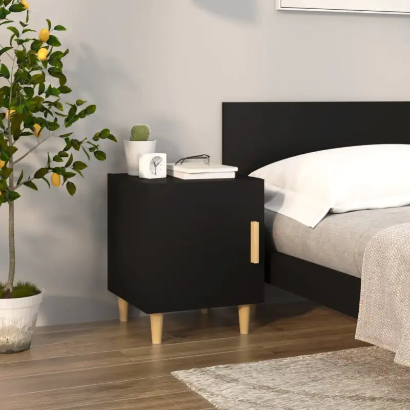 Nachtkastje met hoogglans wit bewerkt hout en elegant ontwerp - Zwart / 1 - Nachtkastjes