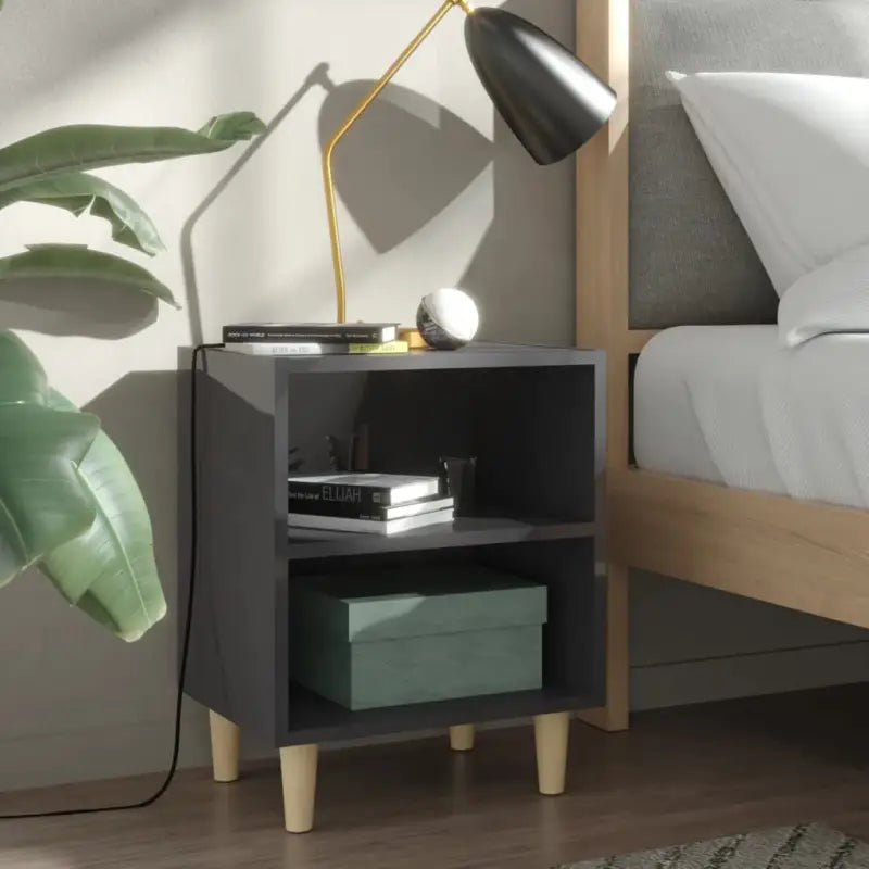 Nachtkastje met houten poten in Scandinavische stijl - Hoogglans grijs / 1 - Nachtkastjes