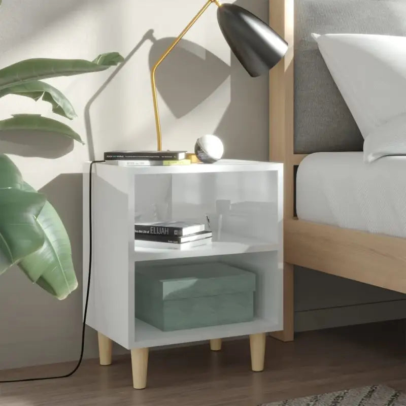 Nachtkastje met houten poten in Scandinavische stijl - Hoogglans wit / 2 - Nachtkastjes