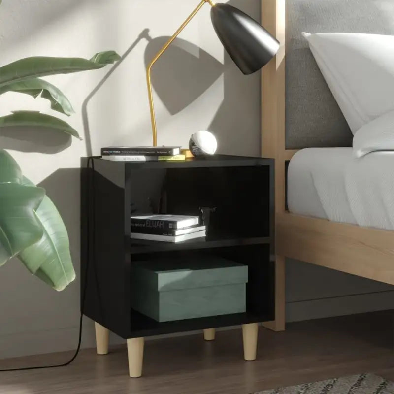 Nachtkastje met houten poten in Scandinavische stijl - Hoogglans zwart / 1 - Nachtkastjes
