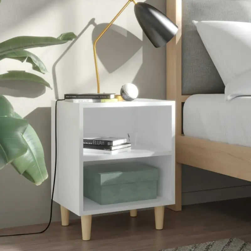 Nachtkastje met houten poten in Scandinavische stijl - Wit / 1 - Nachtkastjes