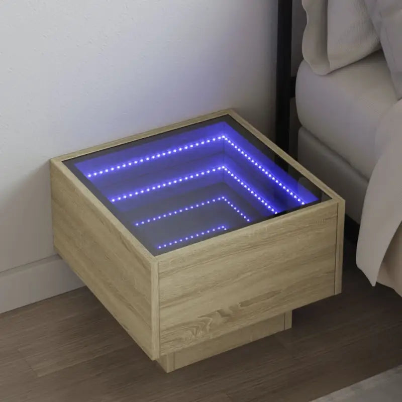 Nachtkastje met infinity LED en bewerkt hout voor een stijlvolle kamer - Sonoma eiken / 1 - Nachtkastjes