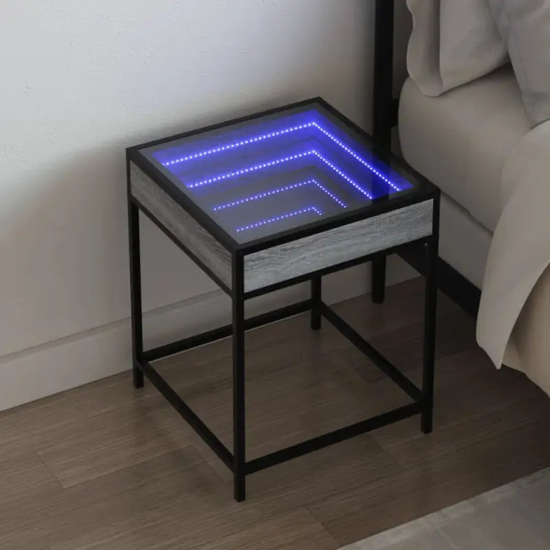 Nachtkastje met infinity LED en bewerkt hout voor een tijdloos interieur - Grijs sonoma / 1 - Nachtkastjes