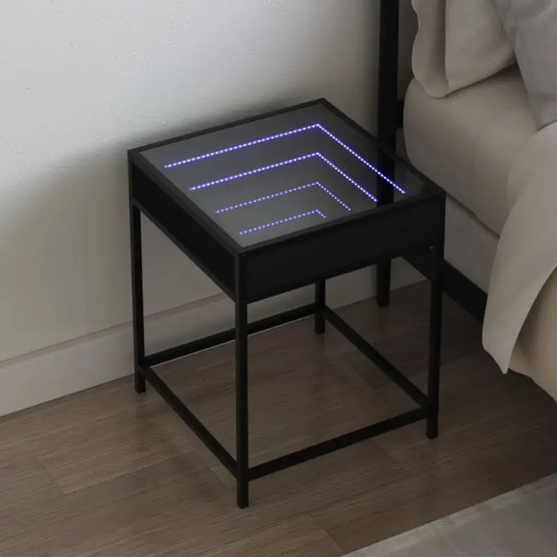 Nachtkastje met infinity LED en bewerkt hout voor een tijdloos interieur - Zwart / 1 - Nachtkastjes