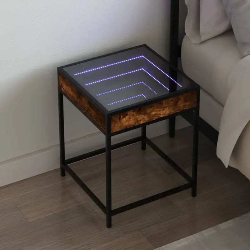Nachtkastje met infinity LED en bewerkt hout voor een tijdloos interieur - Gerookt eiken / 1 - Nachtkastjes