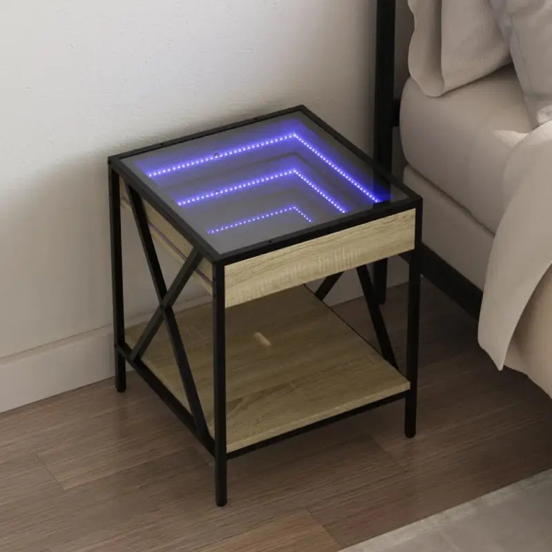 Nachtkastje met infinity LED verlichting in grijs sonoma eiken bewerkt hout - Sonoma eiken / 1 - Nachtkastjes