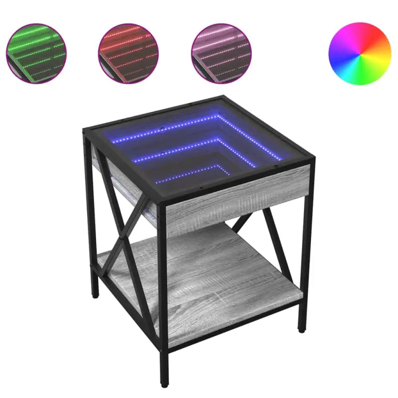 Nachtkastje met infinity LED verlichting in grijs sonoma eiken bewerkt hout - Nachtkastjes