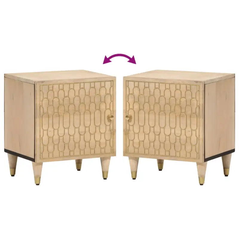 Nachtkastje met massief mangohout en houten poten in retro stijl - Nachtkastjes