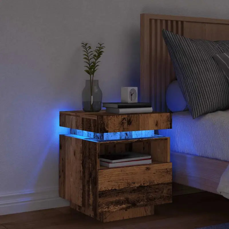 Nachtkastje met RGB LED-verlichting en duurzaam bewerkt hout - Oud hout / 1 - Nachtkastjes