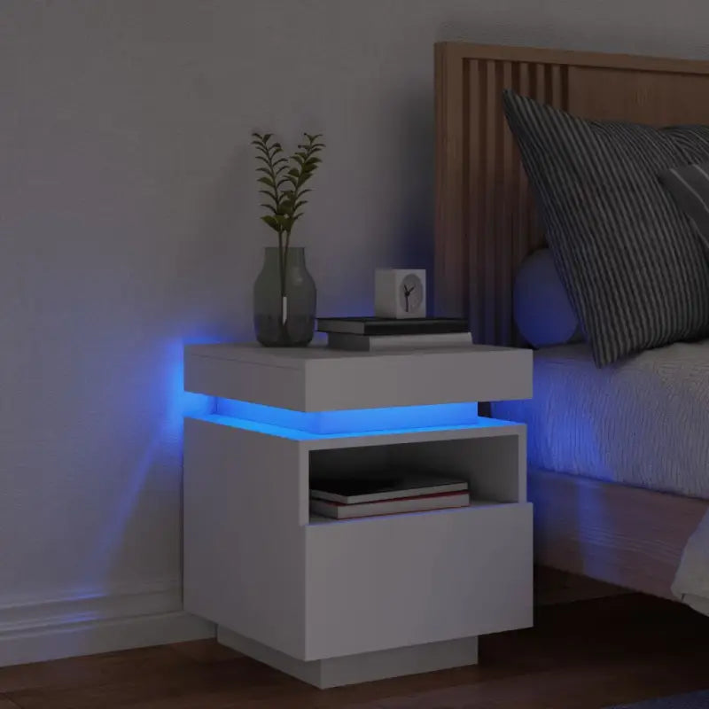 Nachtkastje met RGB LED-verlichting en duurzaam bewerkt hout - Wit / 1 - Nachtkastjes
