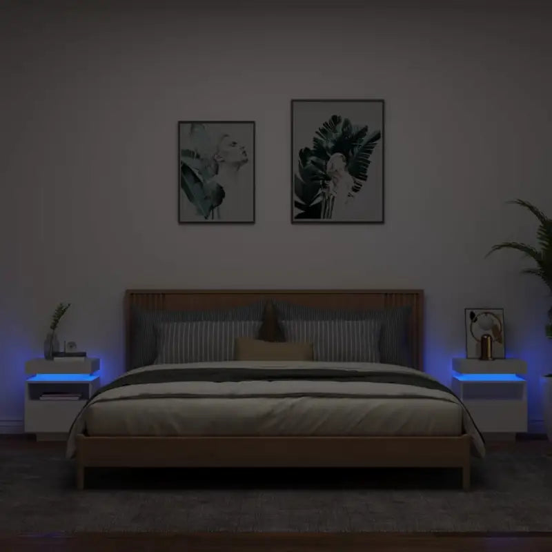 Nachtkastje met RGB LED-verlichting en duurzaam bewerkt hout - Wit / 2 - Nachtkastjes