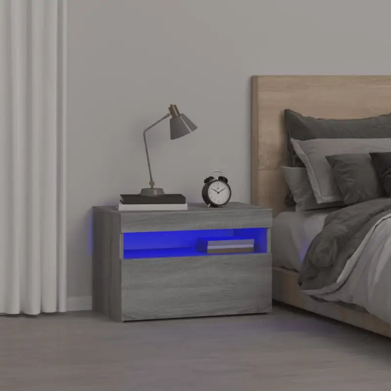Nachtkastje met RGB LED-verlichting Hoogglans Wit voor modern interieur - Grijs sonoma / 1 - Nachtkastjes