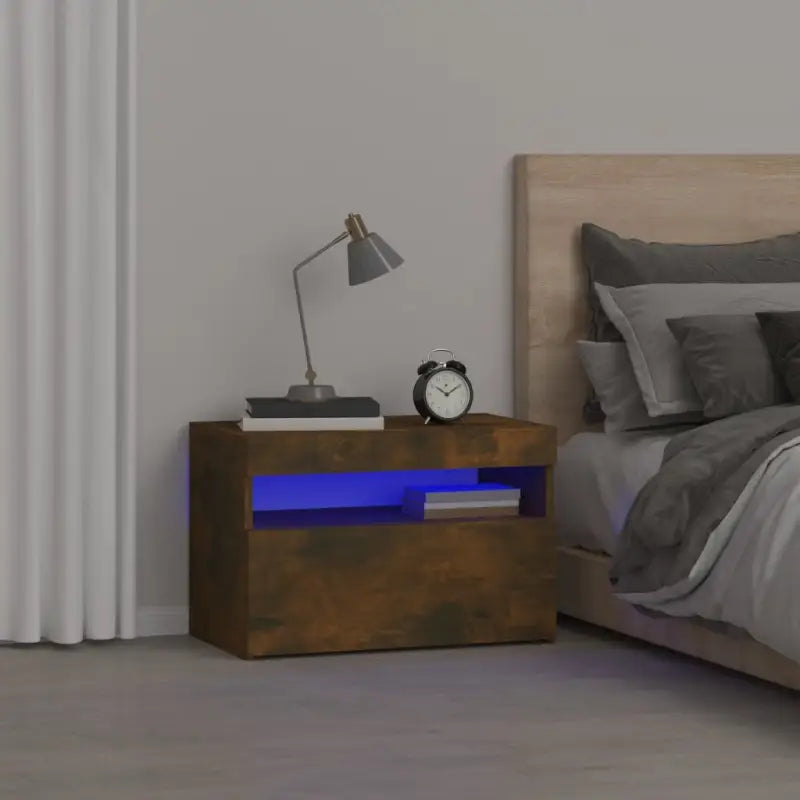 Nachtkastje met RGB LED-verlichting Hoogglans Wit voor modern interieur - Gerookt eiken / 1 - Nachtkastjes