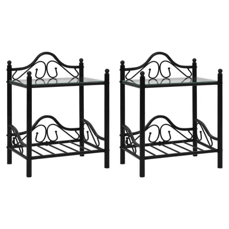 Nachtkastje met stevig stalen frame en gehard glas panelen - Zwart / 2 - Nachtkastjes
