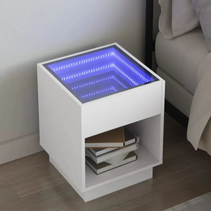 Nachtkastje van bewerkt hout met infinity LED-verlichting en duurzaam design - Wit / 40 x 40 x 50 cm / 1 - Nachtkastjes