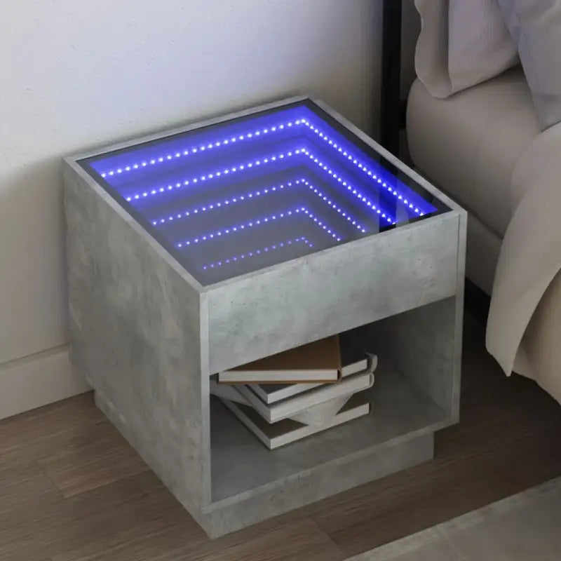 Nachtkastje van bewerkt hout met infinity LED-verlichting en duurzaam design - Betongrijs / 50 x 50 x 50 cm / 1