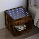 Nachtkastje van bewerkt hout met infinity LED-verlichting en duurzaam design - Gerookt eiken / 50 x 50 x 50 cm / 1