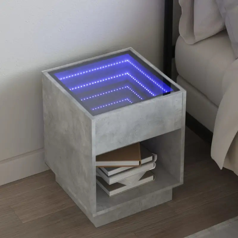Nachtkastje van bewerkt hout met infinity LED-verlichting en duurzaam design - Betongrijs / 40 x 40 x 50 cm / 1