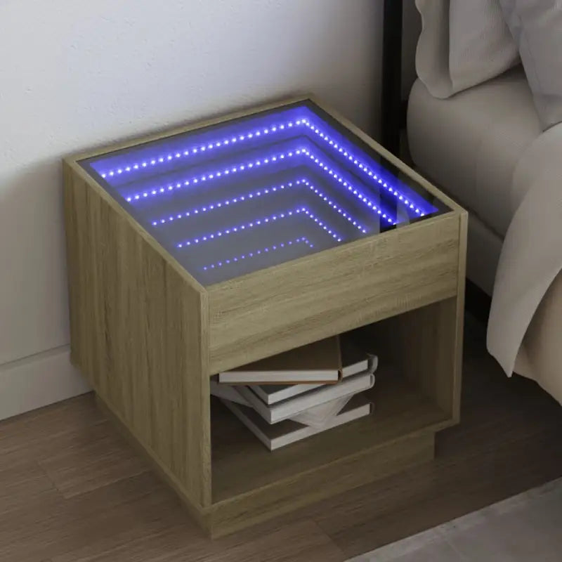 Nachtkastje van bewerkt hout met infinity LED-verlichting en duurzaam design - Sonoma eiken / 50 x 50 x 50 cm / 1