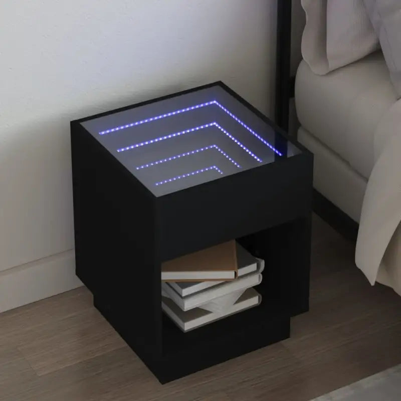Nachtkastje van bewerkt hout met infinity LED-verlichting en duurzaam design - Zwart / 40 x 40 x 50 cm / 1