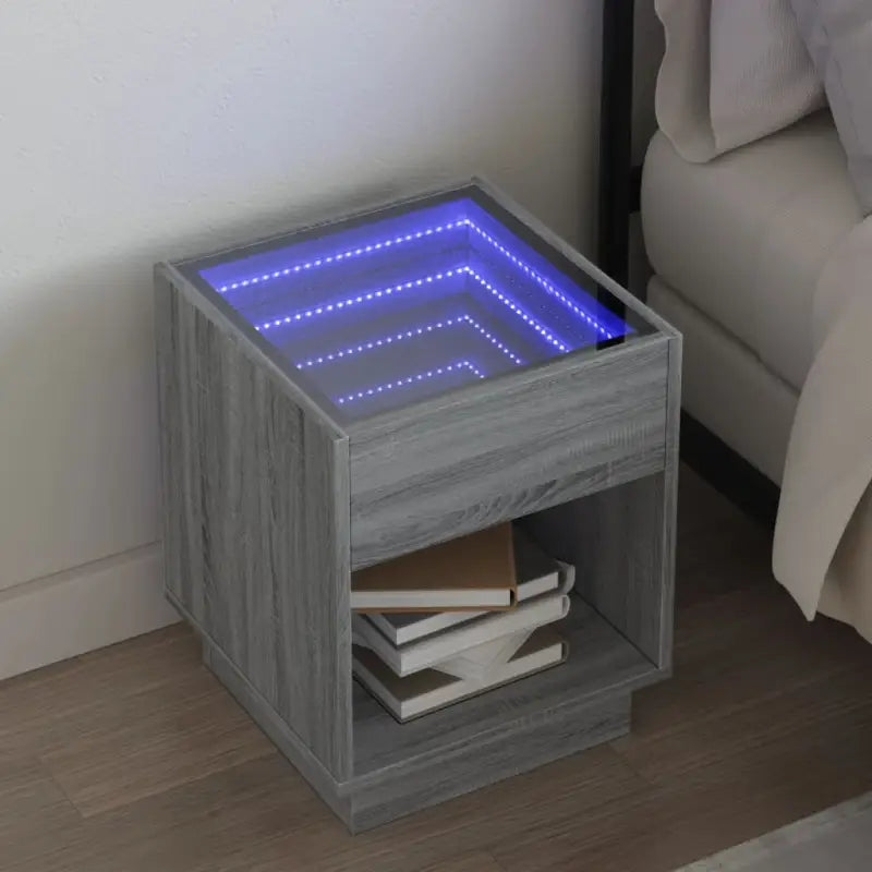 Nachtkastje van bewerkt hout met infinity LED-verlichting en duurzaam design - Grijs sonoma / 40 x 40 x 50 cm / 1