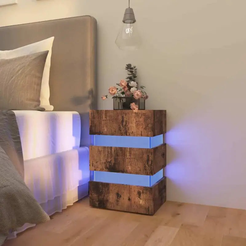 Nachtkastje van bewerkt hout met LED-verlichting voor gemak in de nacht - Gerookt eiken / 1 - Nachtkastjes