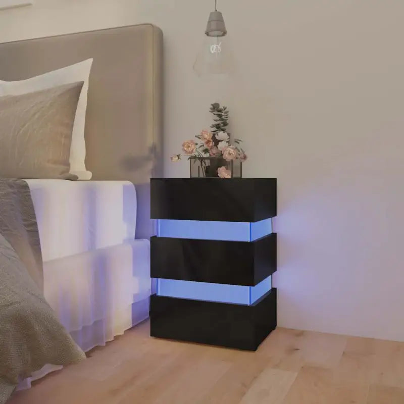 Nachtkastje van bewerkt hout met LED-verlichting voor gemak in de nacht - Hoogglans zwart / 1 - Nachtkastjes