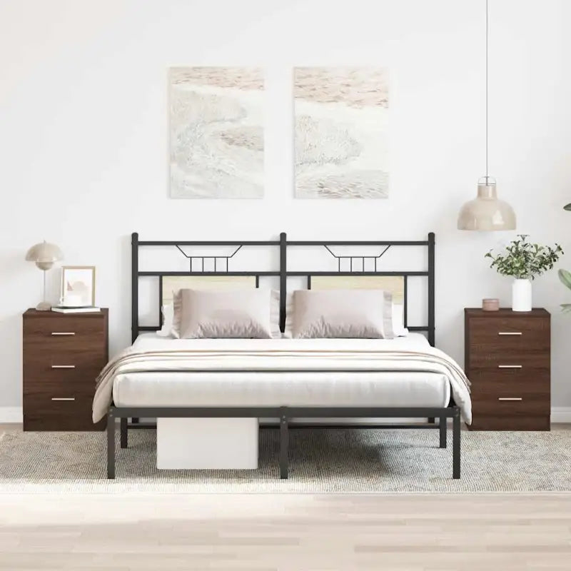 Nachtkastje van bewerkt hout met levering bevat voor een klassieke uitstraling - bruin eikenkleur / 2 - Nachtkastjes