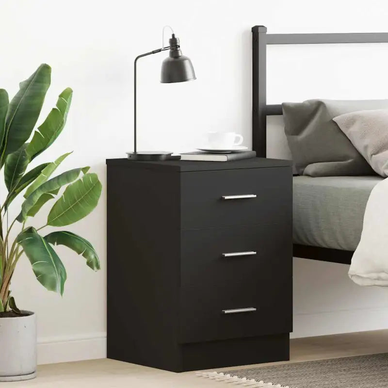 Nachtkastje van bewerkt hout met levering bevat voor een klassieke uitstraling - Zwart / 1 - Nachtkastjes