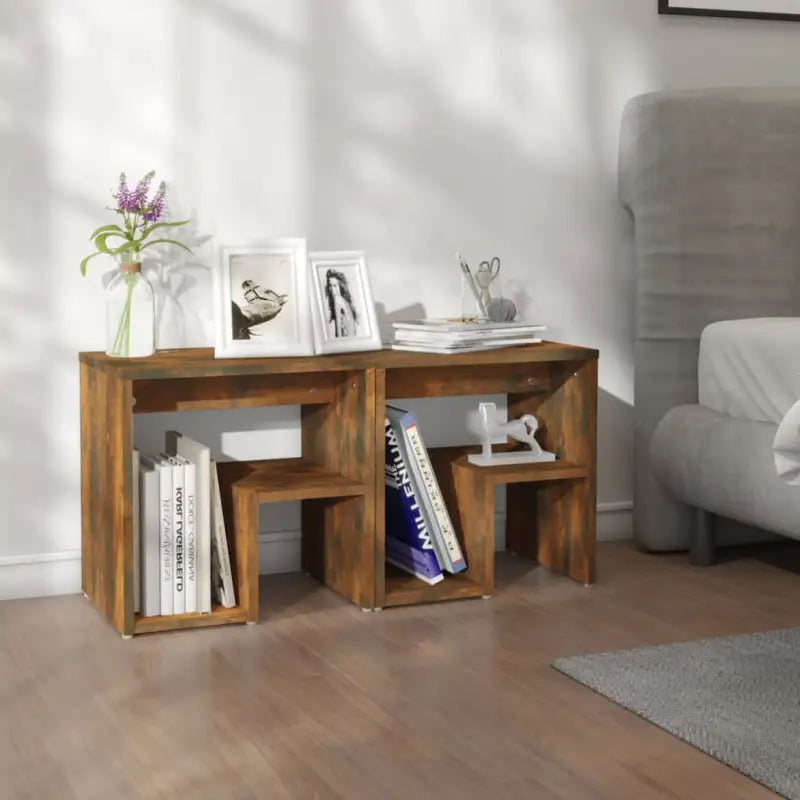 Nachtkastje van bewerkt hout met trendy en praktisch ontwerp - Gerookt eiken / 2 - Nachtkastjes