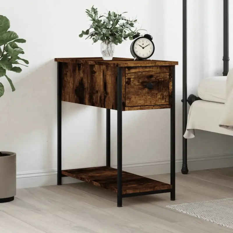 Nachtkastje van bewerkt hout met verstelbare poten en tijdloze stijl - Gerookt eiken / 1 - Nachtkastjes