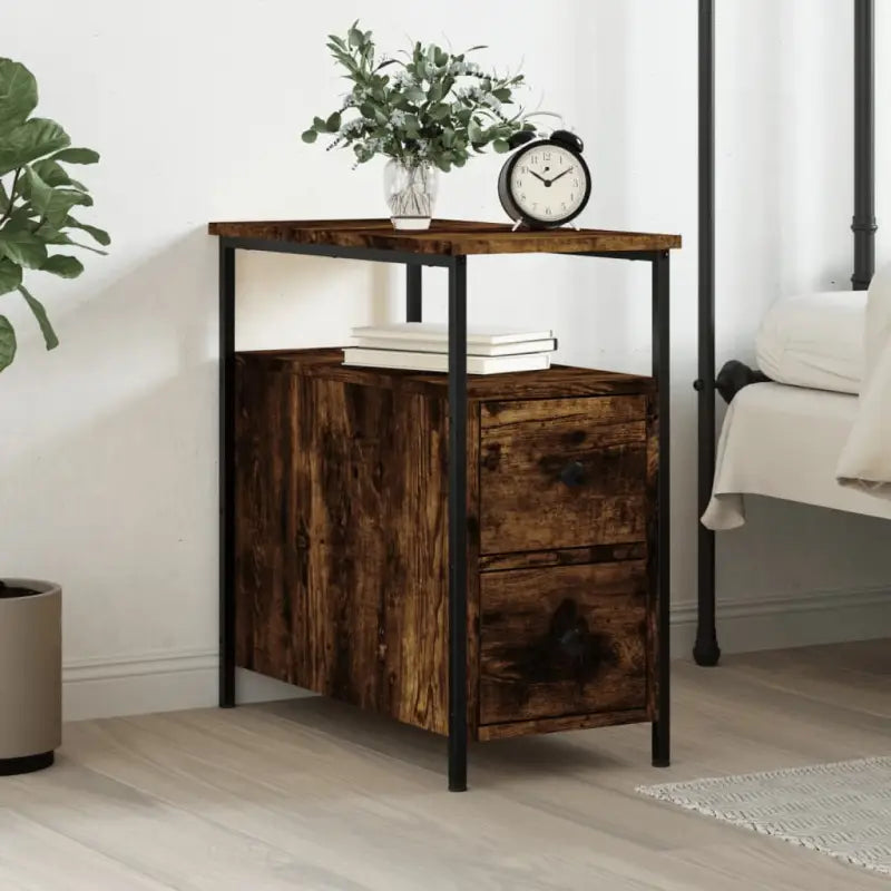 Nachtkastje van bewerkt hout met verstelbare poten voor stijl en comfort - Gerookt eiken / 1 - Nachtkastjes