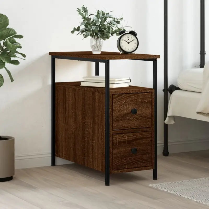 Nachtkastje van bewerkt hout met verstelbare poten voor stijl en comfort - bruin eikenkleur / 1 - Nachtkastjes