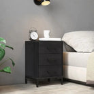 Nachtkastje van massief grenenhout met metalen poten in vintage stijl - Zwart / 40 x 30 x 55 cm / 1 - Nachtkastjes