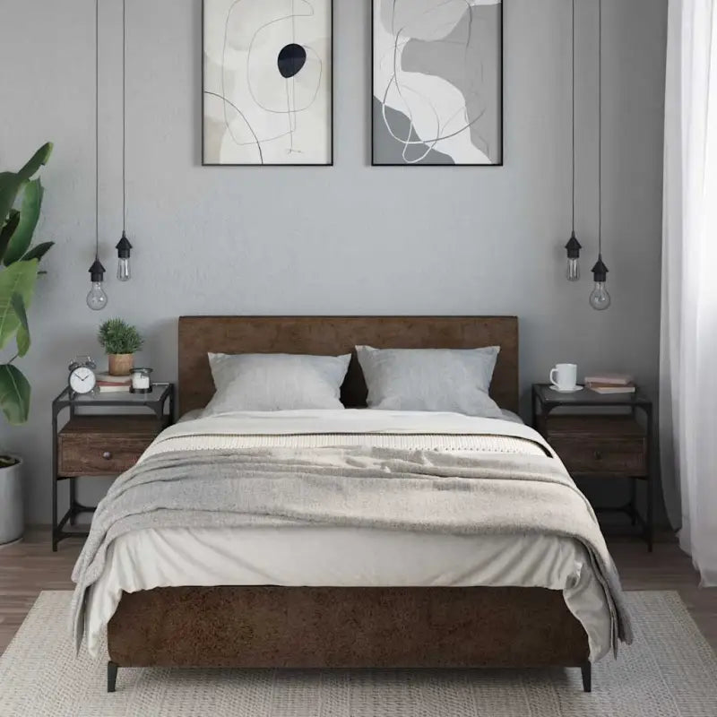 Nachtkastjes bewerkt hout met tijdloze charme voor woonkamer of slaapkamer - bruin eikenkleur / 2 - Nachtkastjes