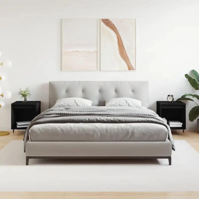 Nachtkastjes met bewerkt hout en metalen poten in een strak design - Zwart / 2 - Nachtkastjes